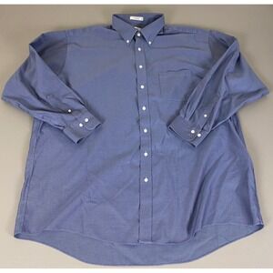 ENRO‎ Button Down Shirt Men's 19 35-36 Tall Blue Dobby Non Iron 100% Cotton *